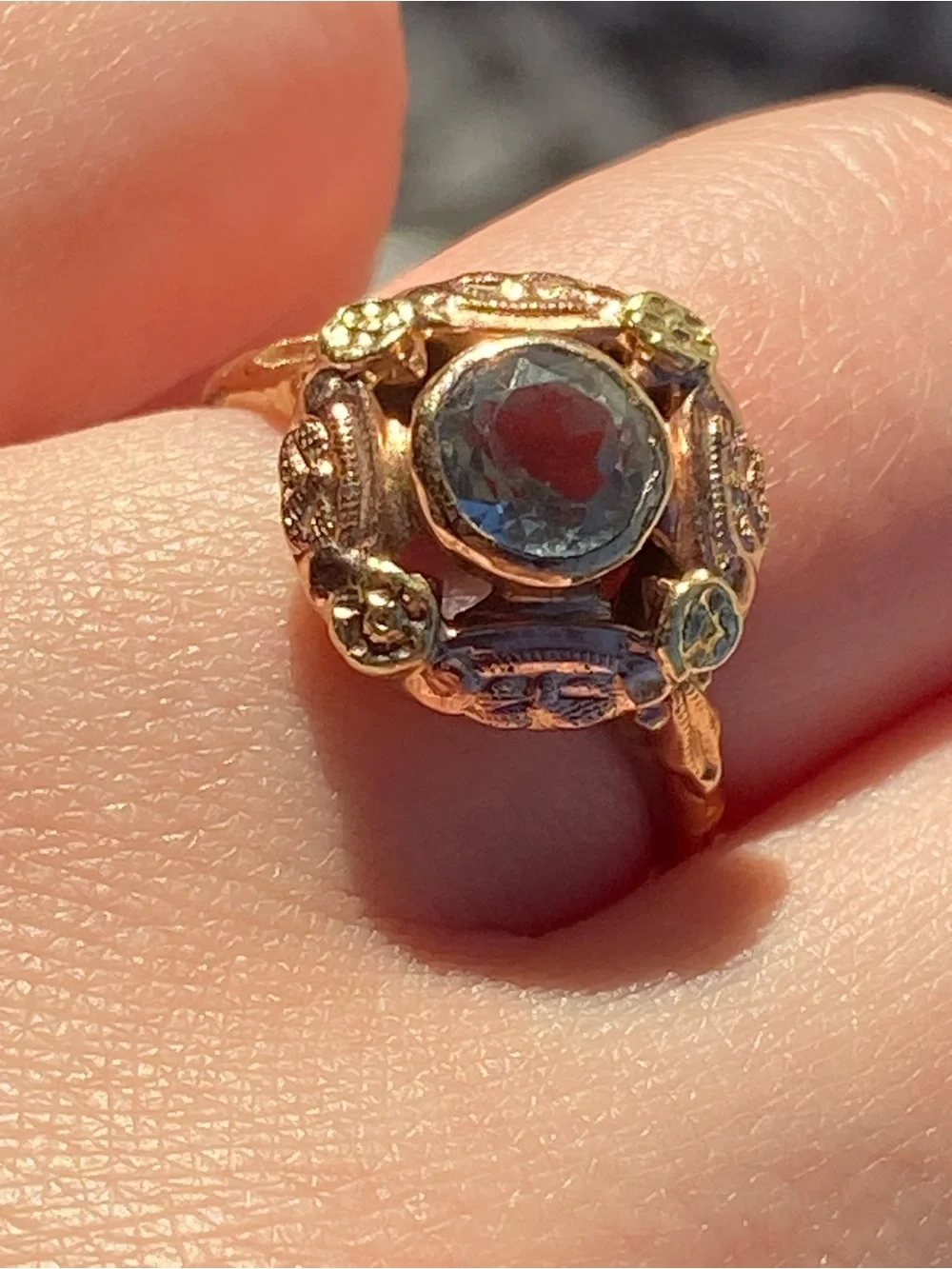 Antique Yellow Gold & Rose Gold Aquamarine Cocktail Ring